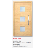 UNILUX Model 2109 Pine Door, Horizontal Fiber, Fillets, Design Glass, High Security, Modern Timber Front Door